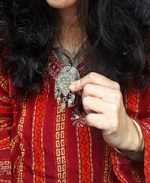 Yemeni Filigree Pendant Brooch with Turquoises