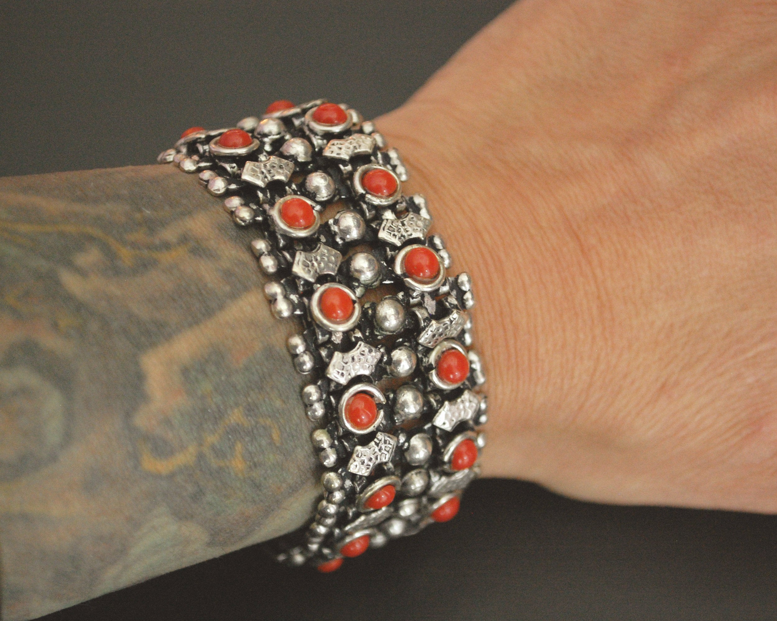 Rajasthani Silver Bracelet with Coral