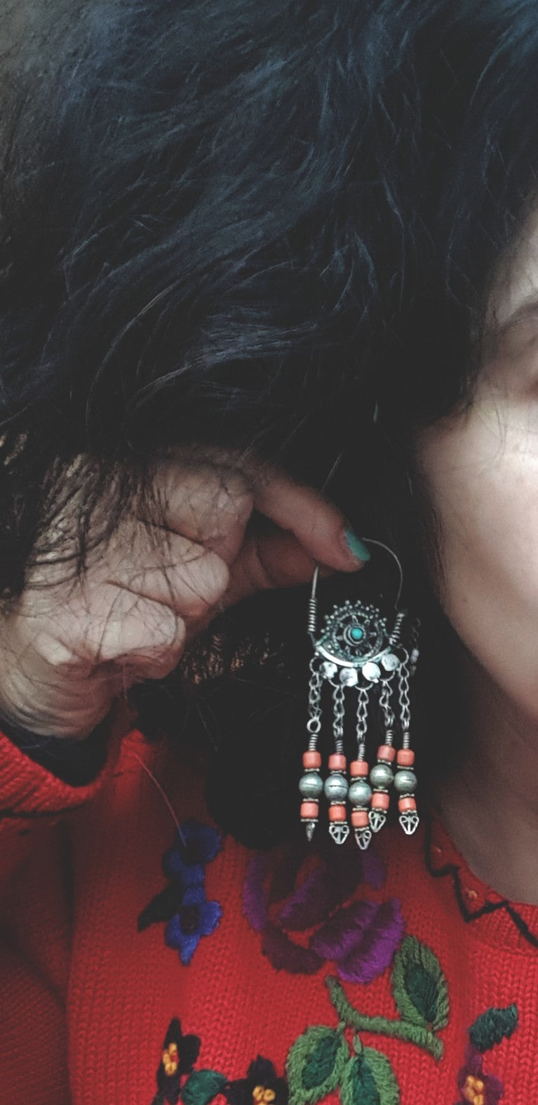 Uzbek Coral Hoop Earrings