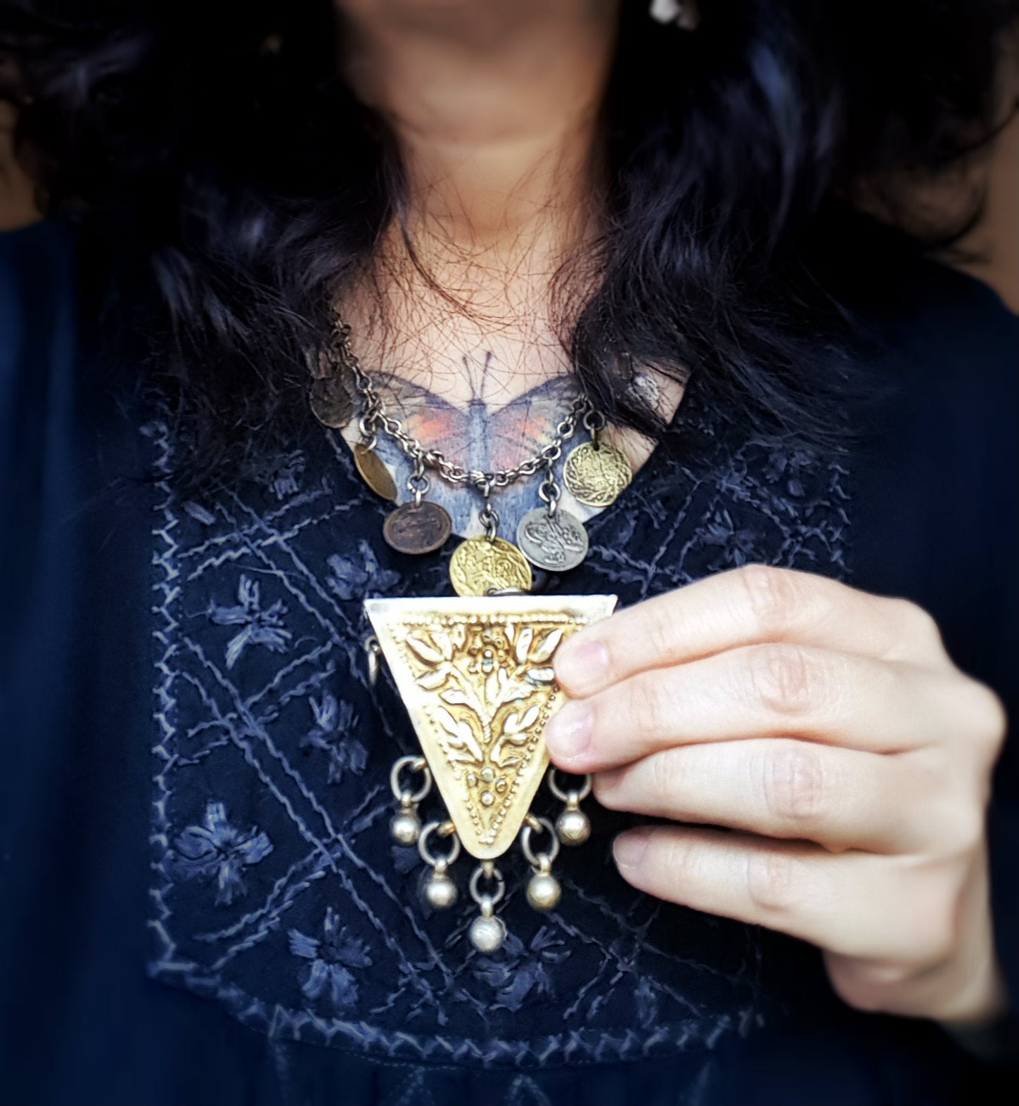 Gilded Egyptian Zar Amulet Pendant Box with Bells