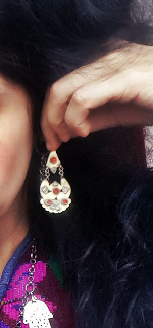 Afghani Earrings with Red Glass
