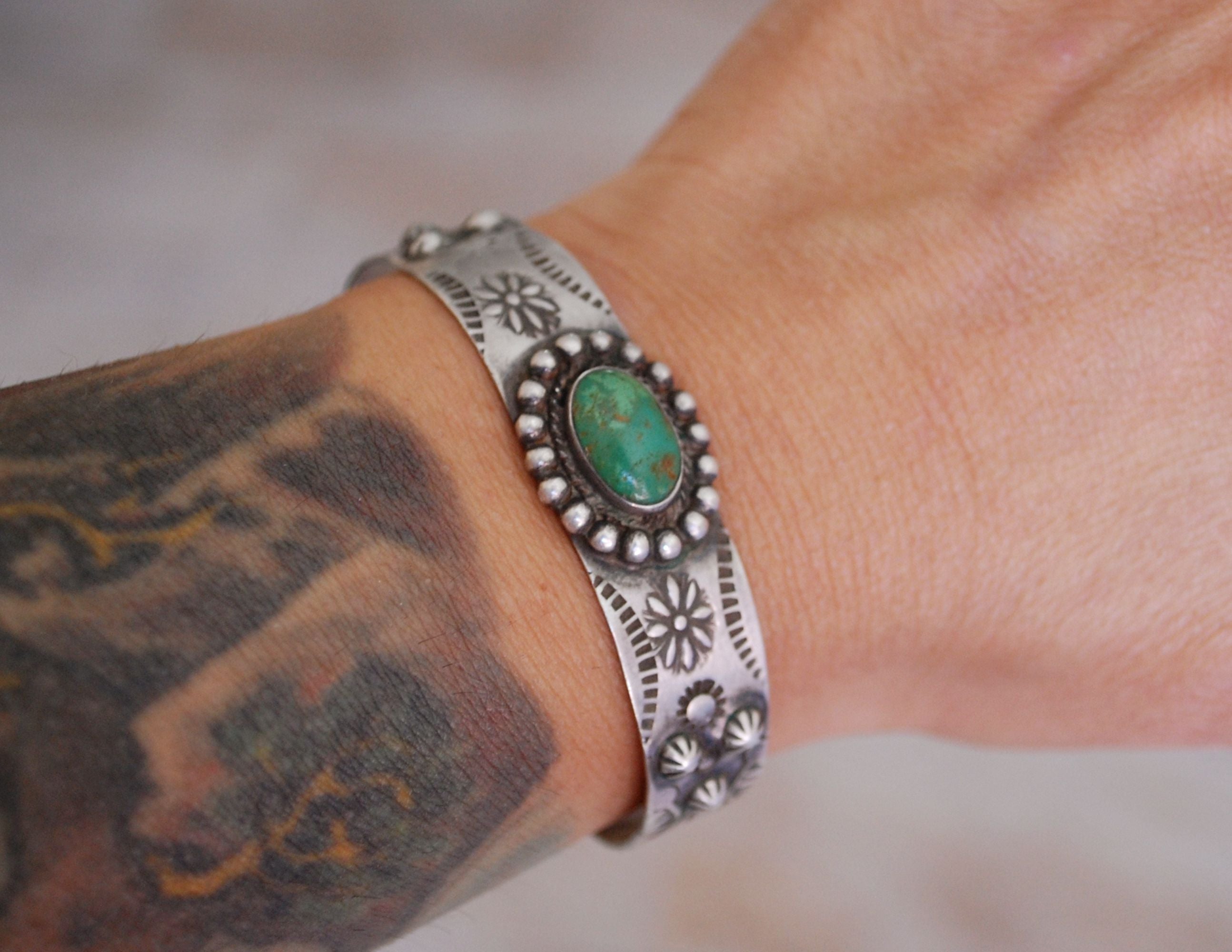 Navajo Fred Harvey Era Bracelet with Green Turquoise