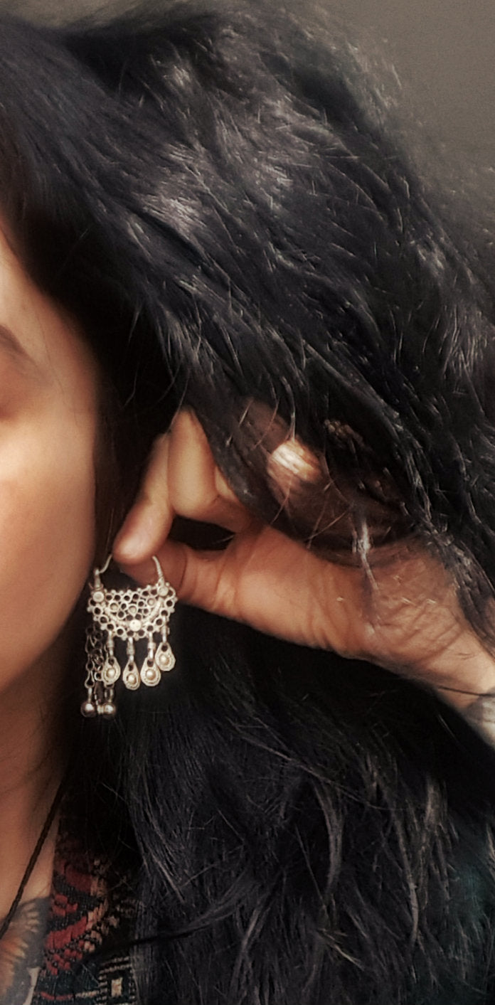 Antique Afghani Hoop Earrings with Tassels