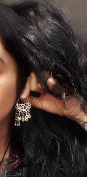 Antique Afghani Hoop Earrings with Tassels