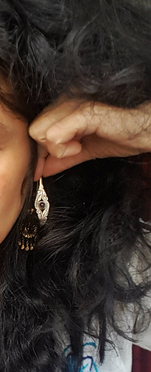 Ethnic Amethyst Long Hoop Earrings
