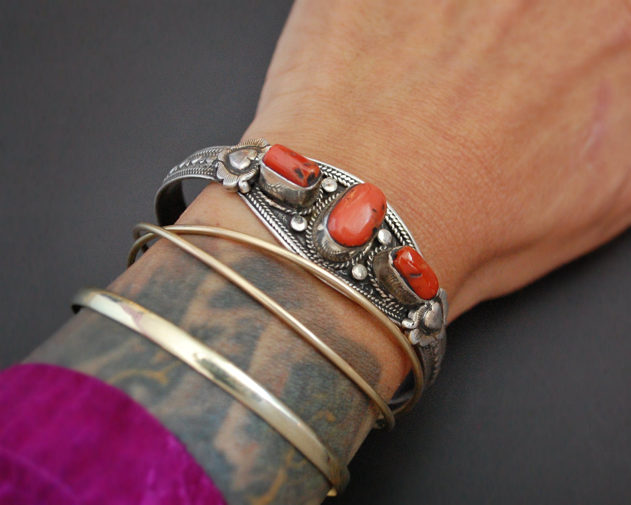Nepali Coral Cuff Bracelet