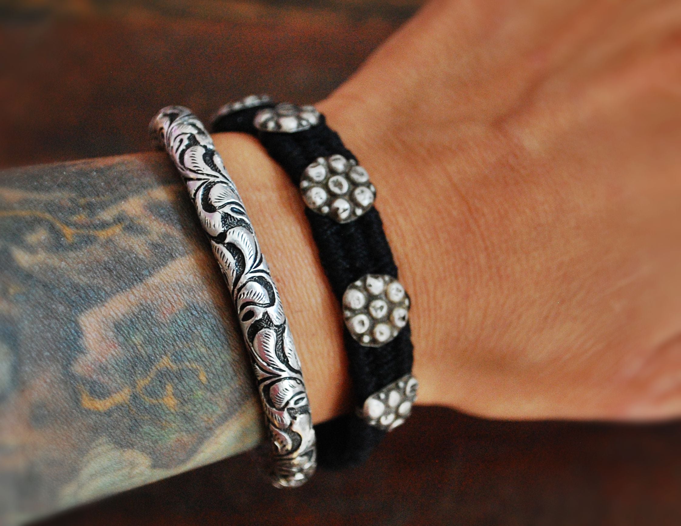 Tribal Rajasthani Cotton Bracelet with Silver Buttons