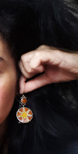 Ethnic Amber and Glass Dangle Earrings
