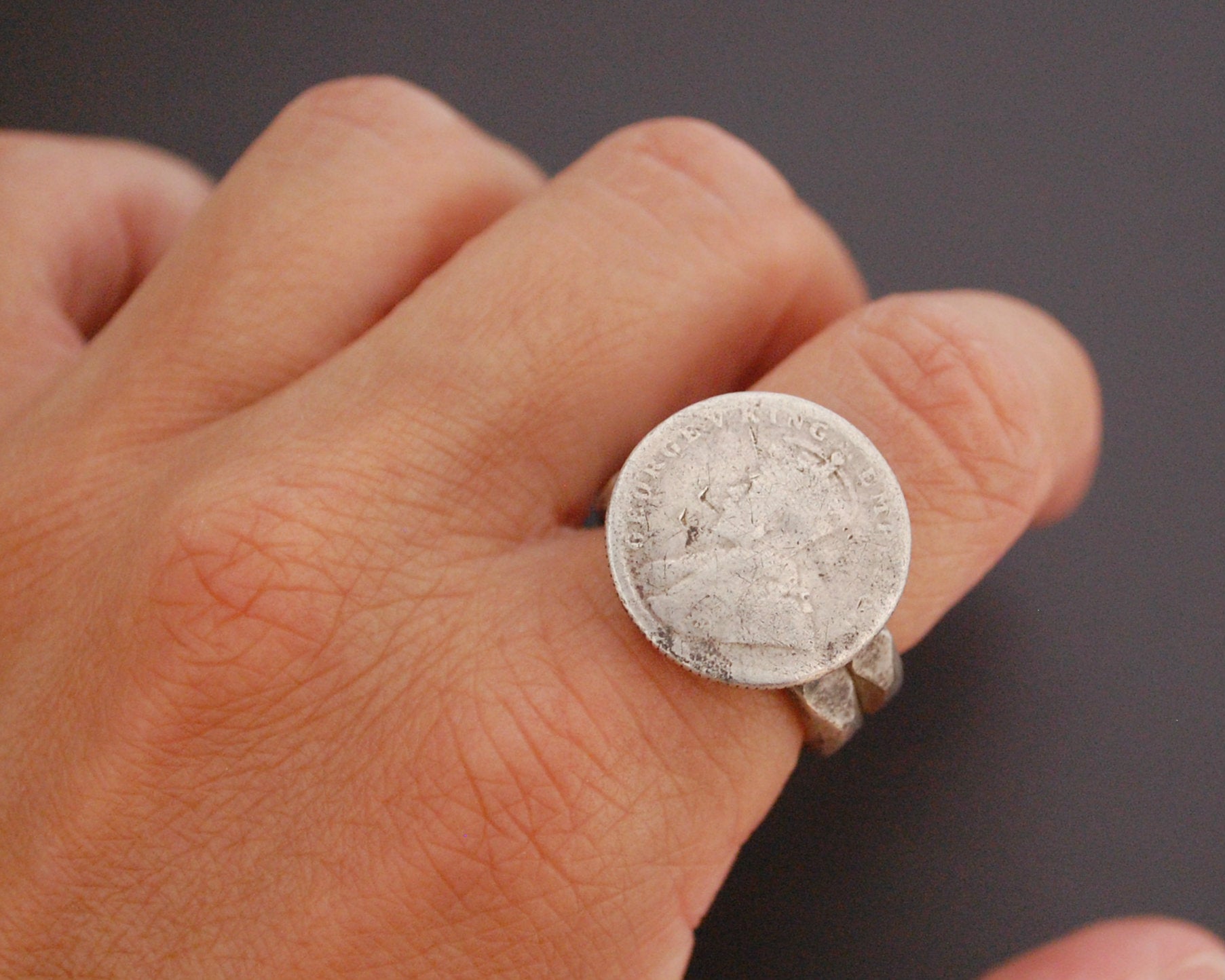 Old Indian Tribal Coin Ring with Double Band - Size 6.75
