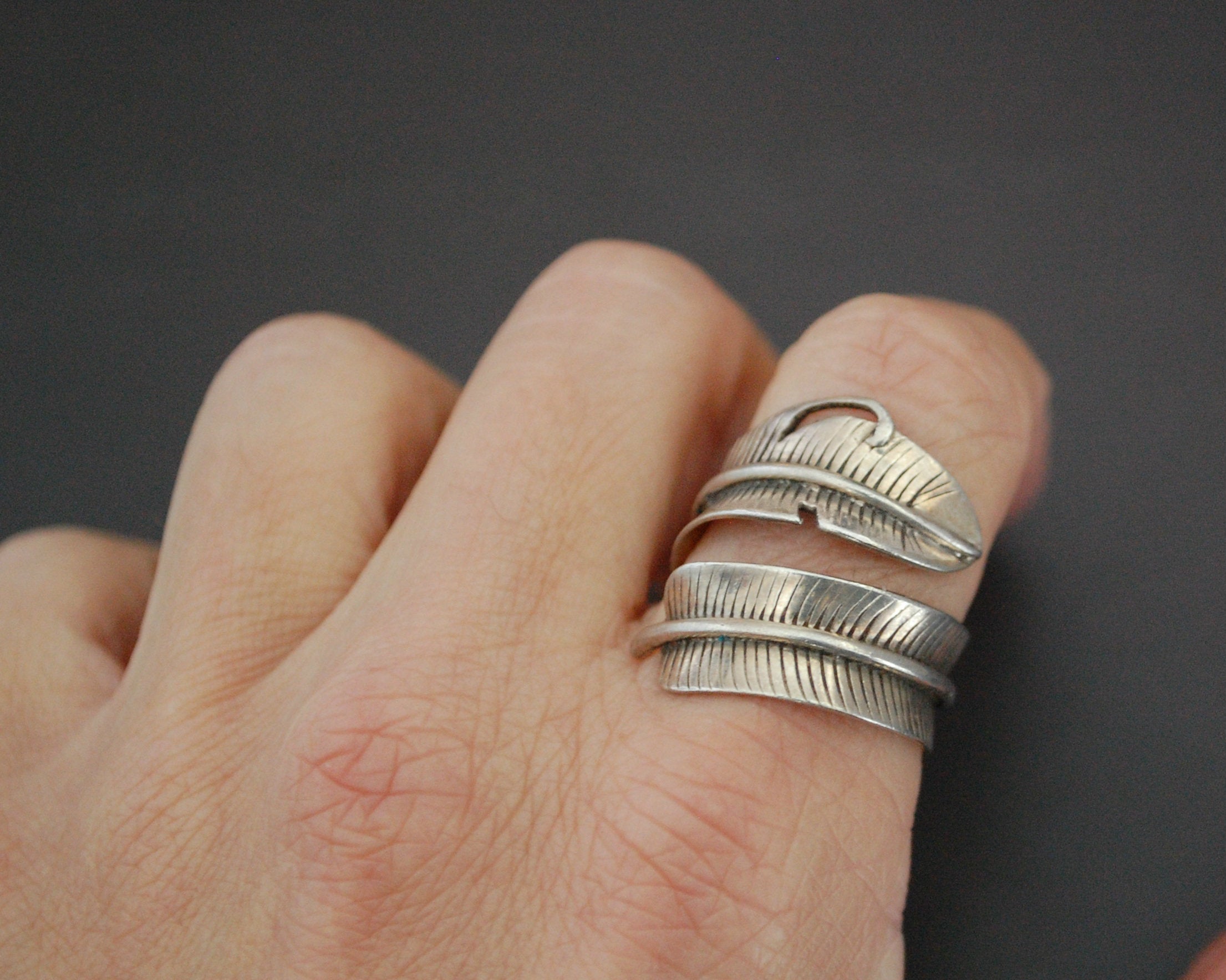Sterling Silver Feather Wrap Ring - Size 7.5 Adjustable