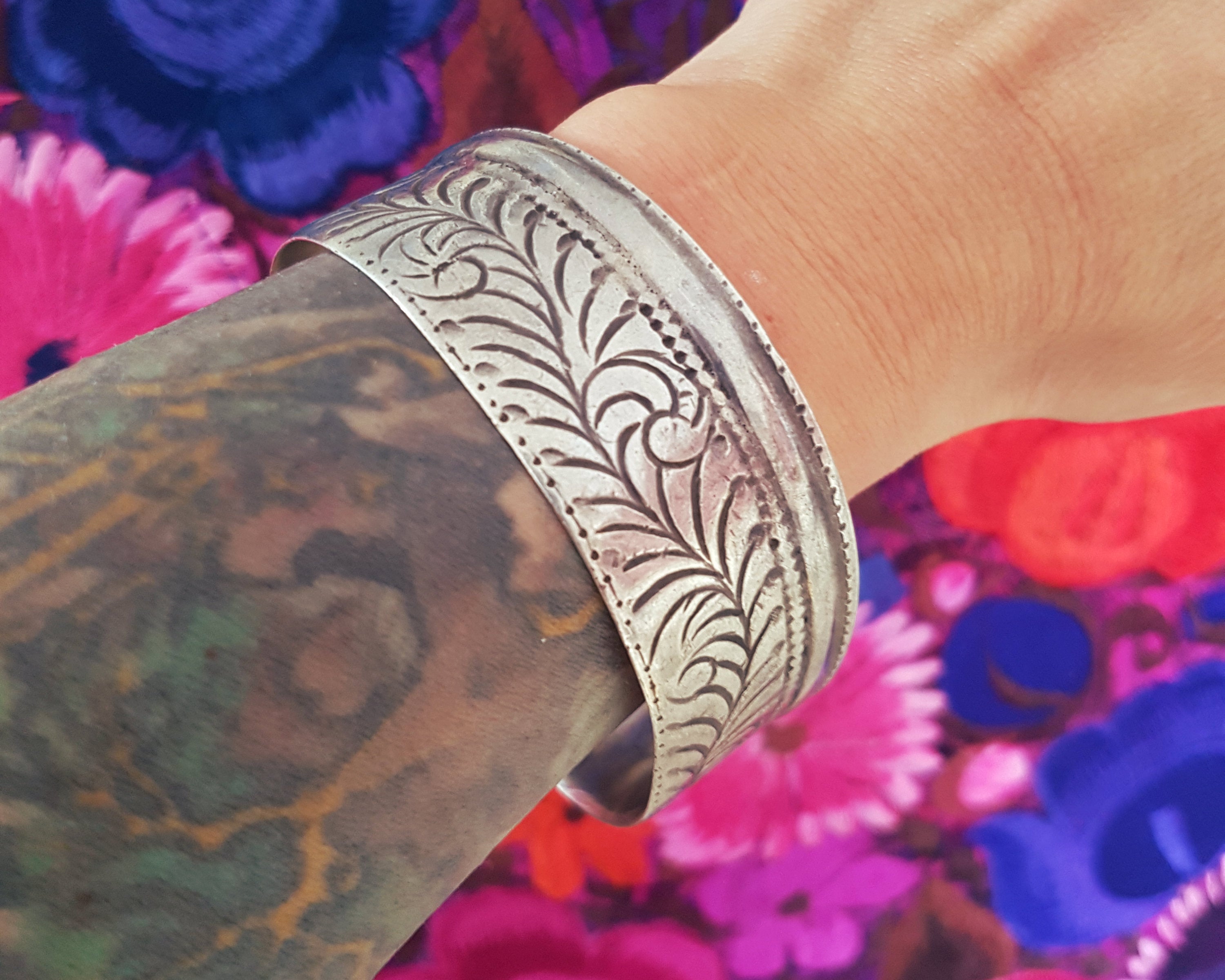 Bold Ethnic Carved Cuff Bracelet