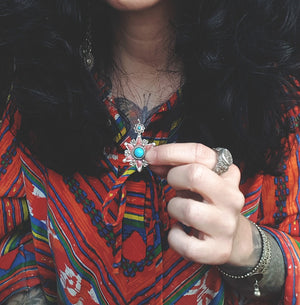 Pretty Uzbek Turquoise and Enamel Star Pendant