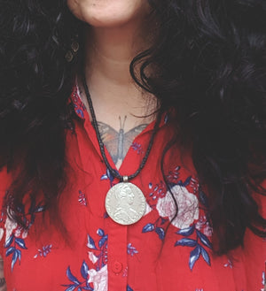 Maria Theresia Thaler Coin Pendant from Ethiopia on Braided Cord
