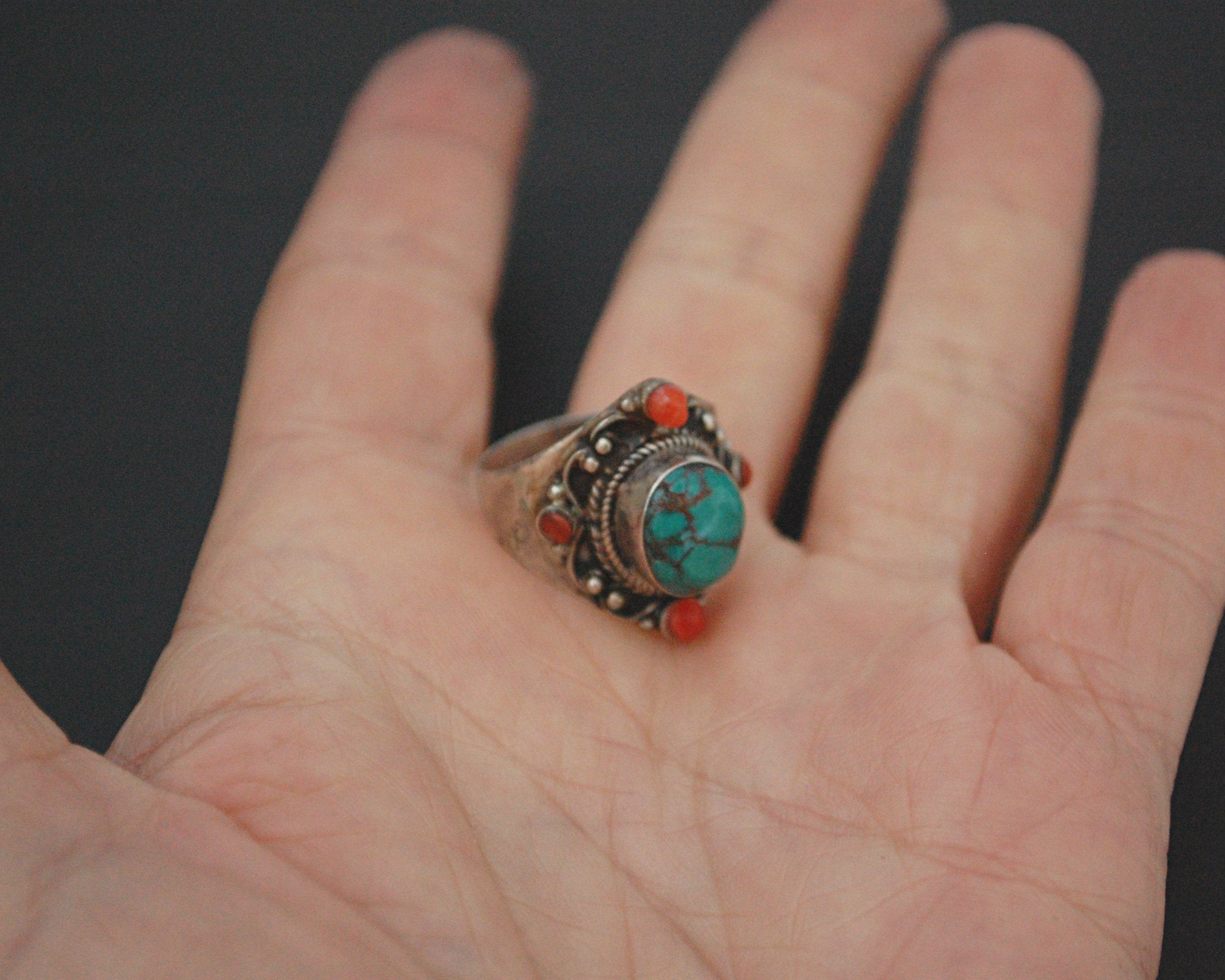 Nepali Turquoise Coral Ring - Size 6.5