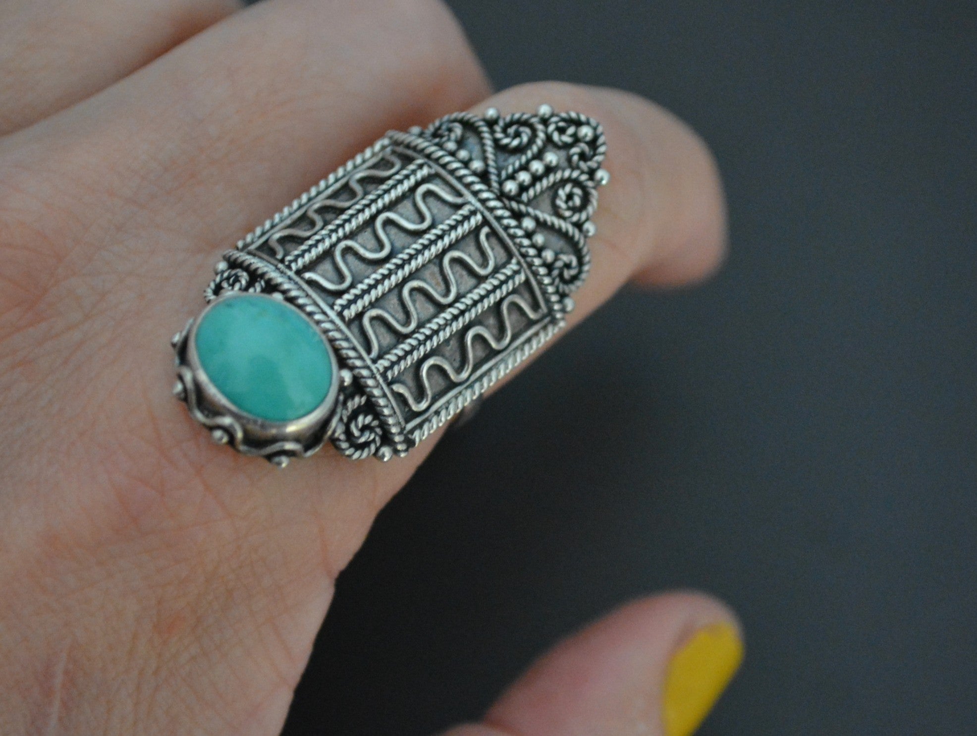 Ethnic Turquoise Ring from Bali - Size 8