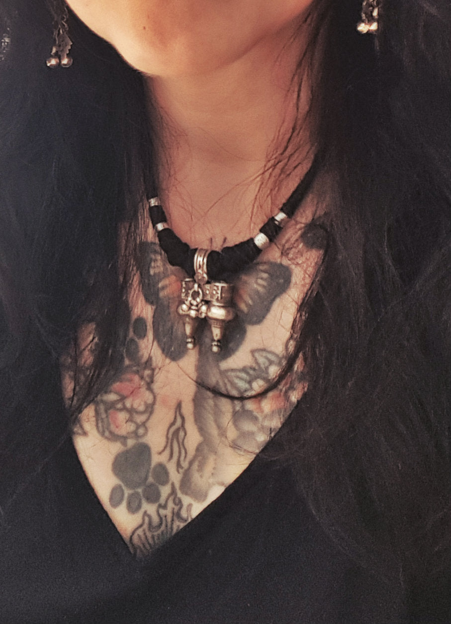 Tribal Gujarati Silver Necklace on Cotton Cord