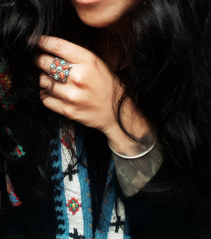Coral Turquoise Ring from Ladakh