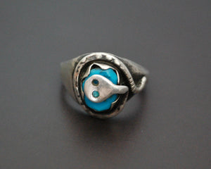 Zuni Effie Calavaza Turquoise Snake Ring - Size 7
