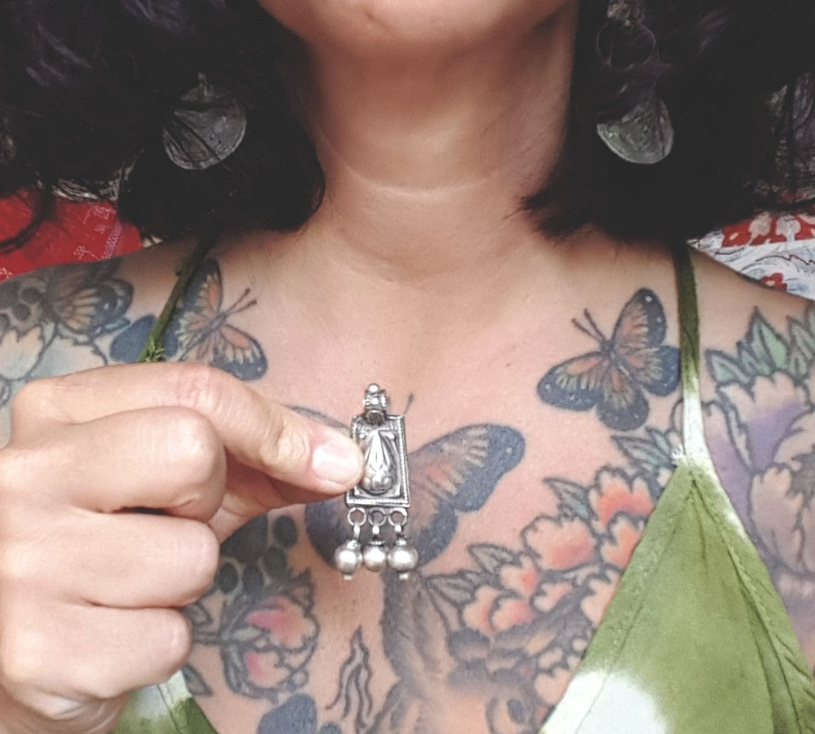 Rajasthani Silver Charm Pendant with Bells