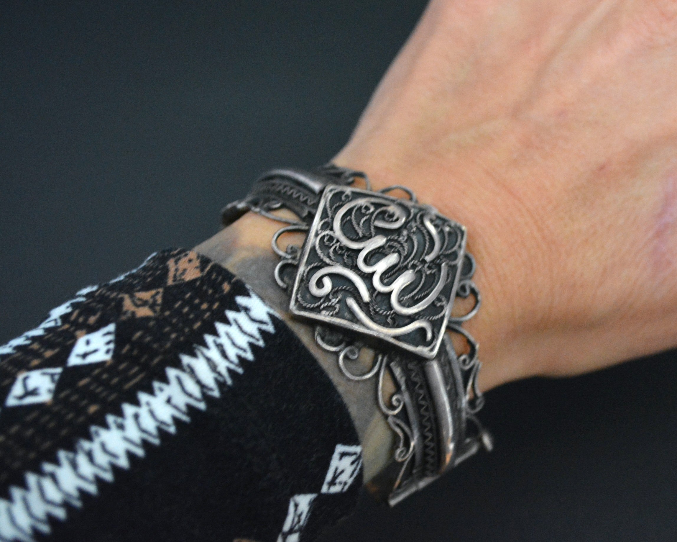 North African Calligraphy Filigree Bracelet - Hinged -