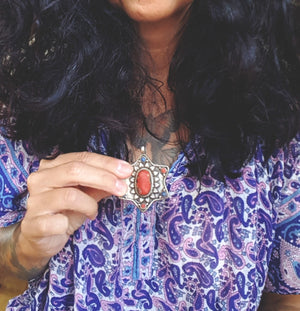 Nepali Star Pendant with Coral and Lapis Lazuli