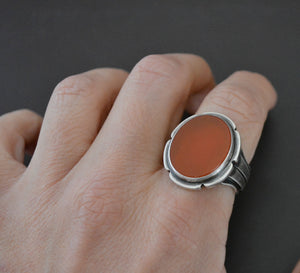 Bold Ethnic Carnelian Silver Ring - Size 9.5