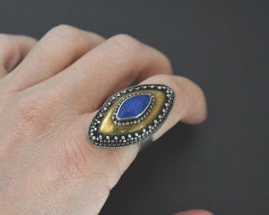 Kazakh Lapis Lazuli Silver Gilded Ring - Size 7.25