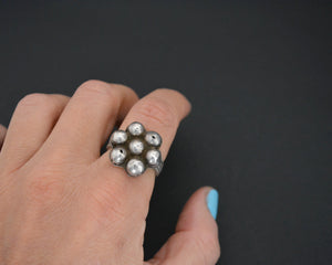 Old Rajasthani Silver Flower Ring - Size 6.75