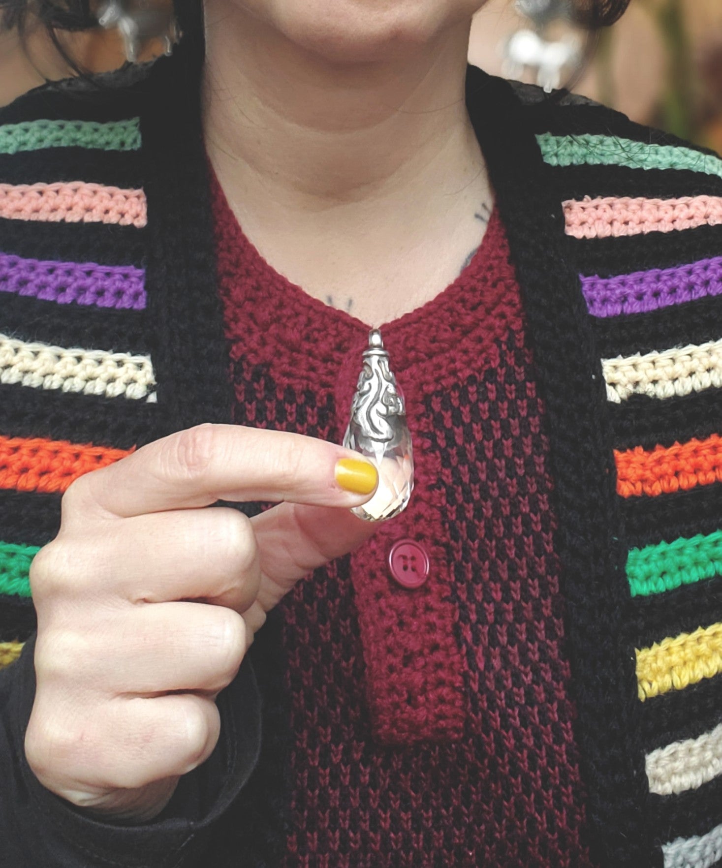 Himalayan Crystal Quartz Pendant with Repoussee Cap