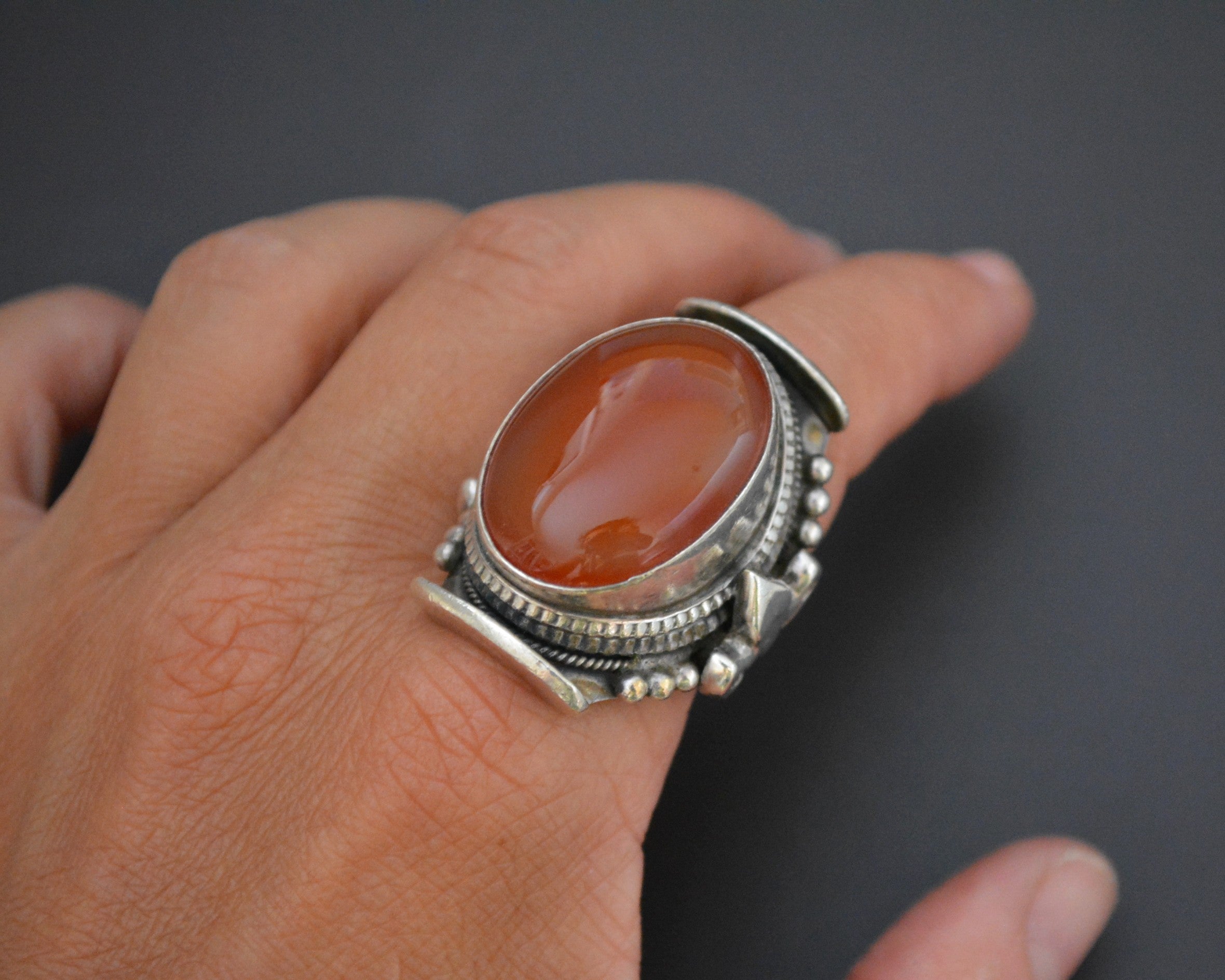Huge Nepali Carnelian Saddle Ring - Size 9