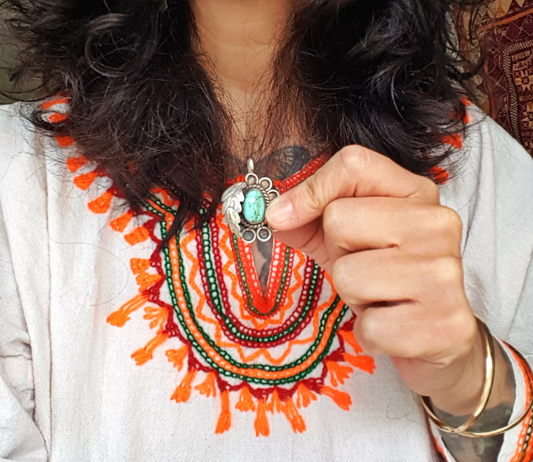 Native American Navajo Turquoise Feather Pendant