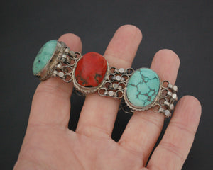 Ethnic Coral Turquoise Link Bracelet - SMALL