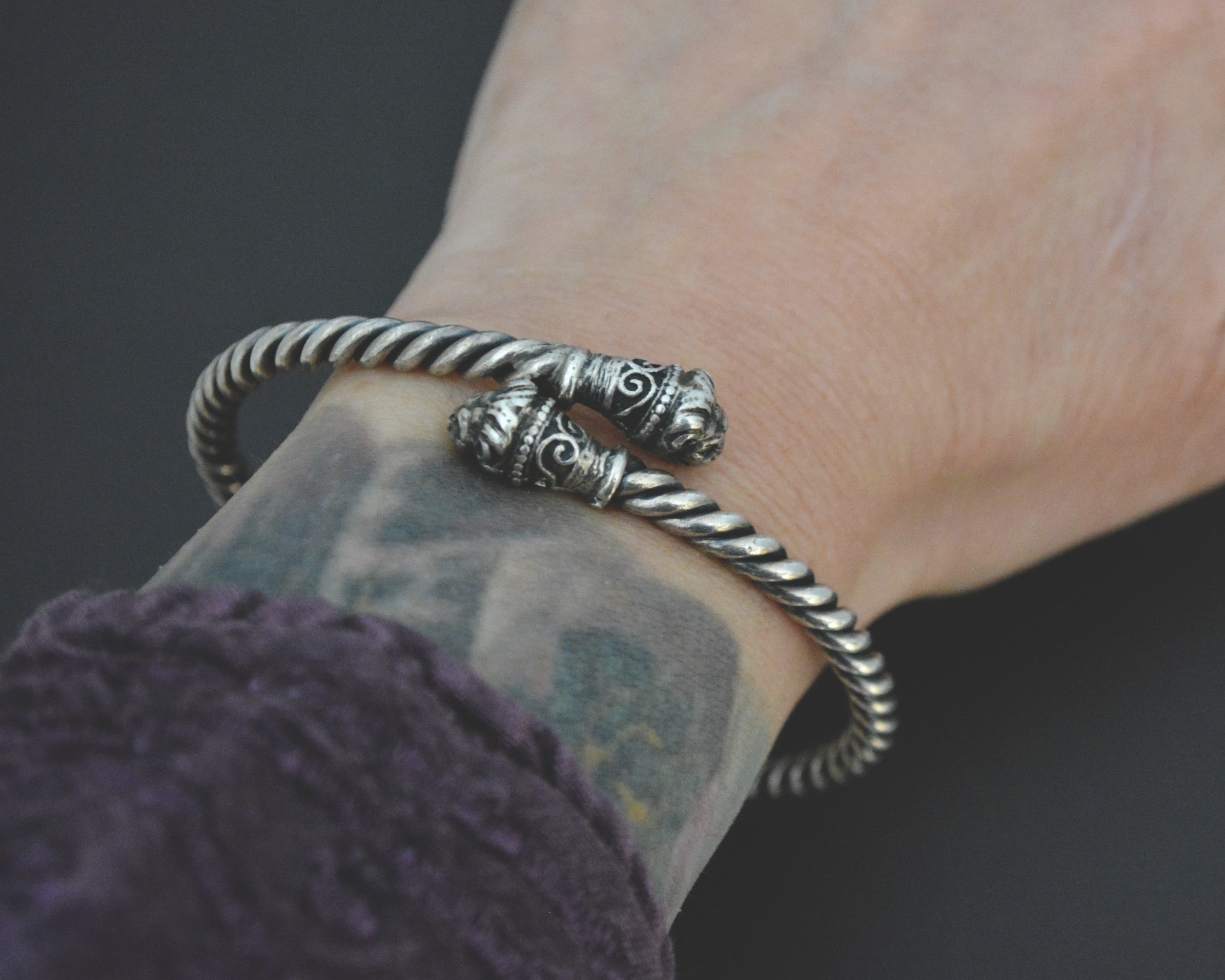 Vintage Silver Lion Head Bracelet
