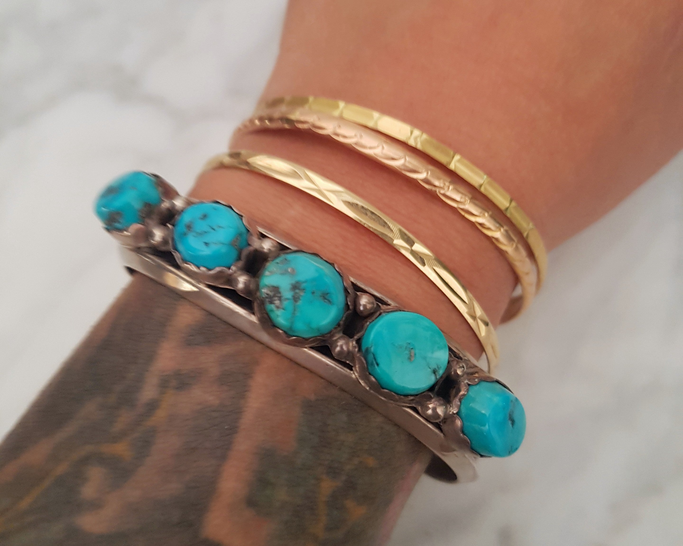 Native American Turquoise Bracelet - Signed L Sheka