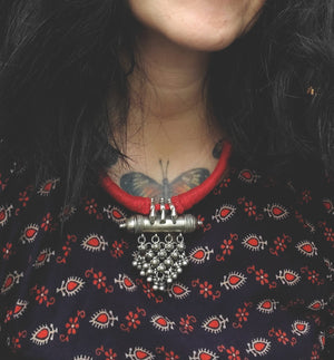 Rajasthani Silver Taviz Cotton Necklace