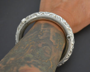 Hinged Repoussee Silver Bangle Bracelet from India