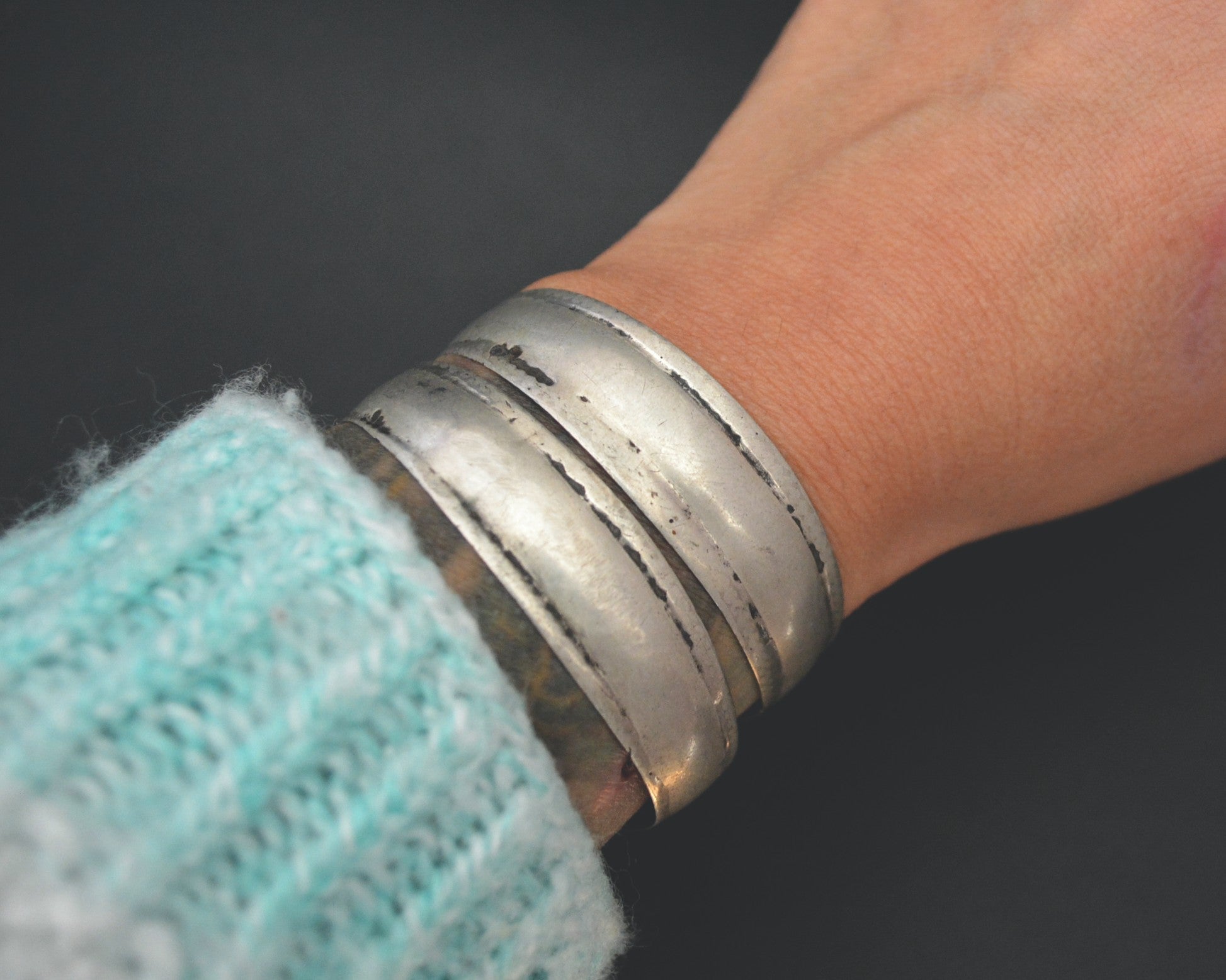 Pair Turkmen Silver Cuff Bracelets