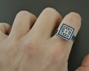 Multan Enamel Silver Ring - Size 7.5