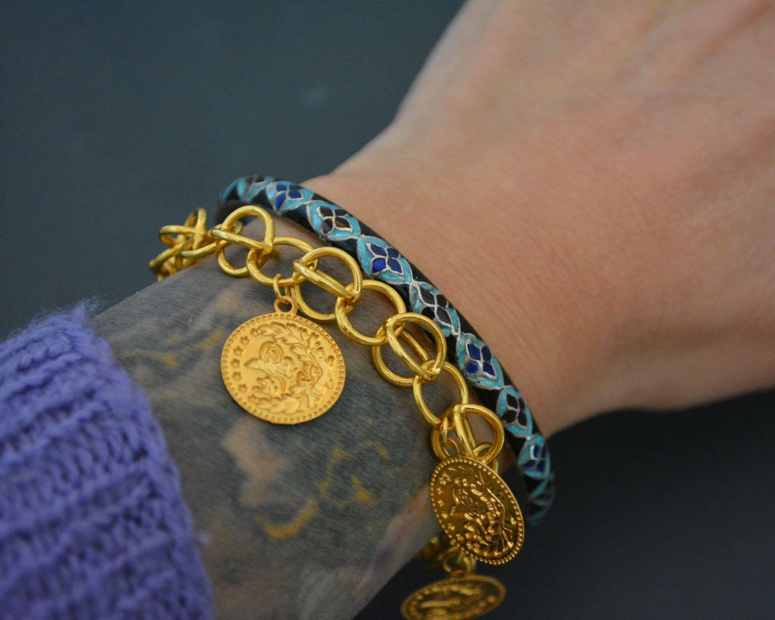 Indian Blue Enamel Bangle Bracelet - SMALL/MEDIUM