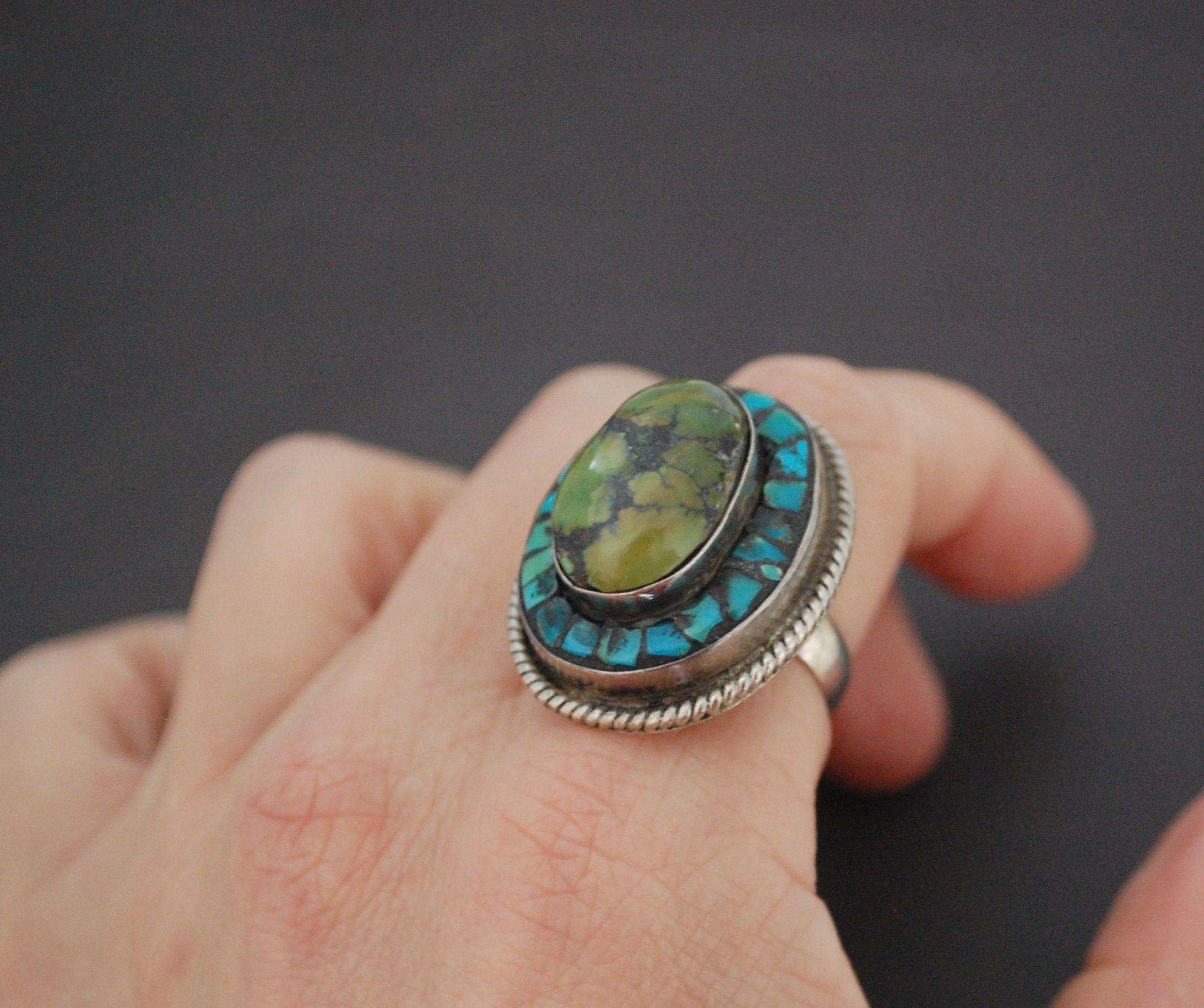 Bold Nepali Turquoise Ring - Size 7.5
