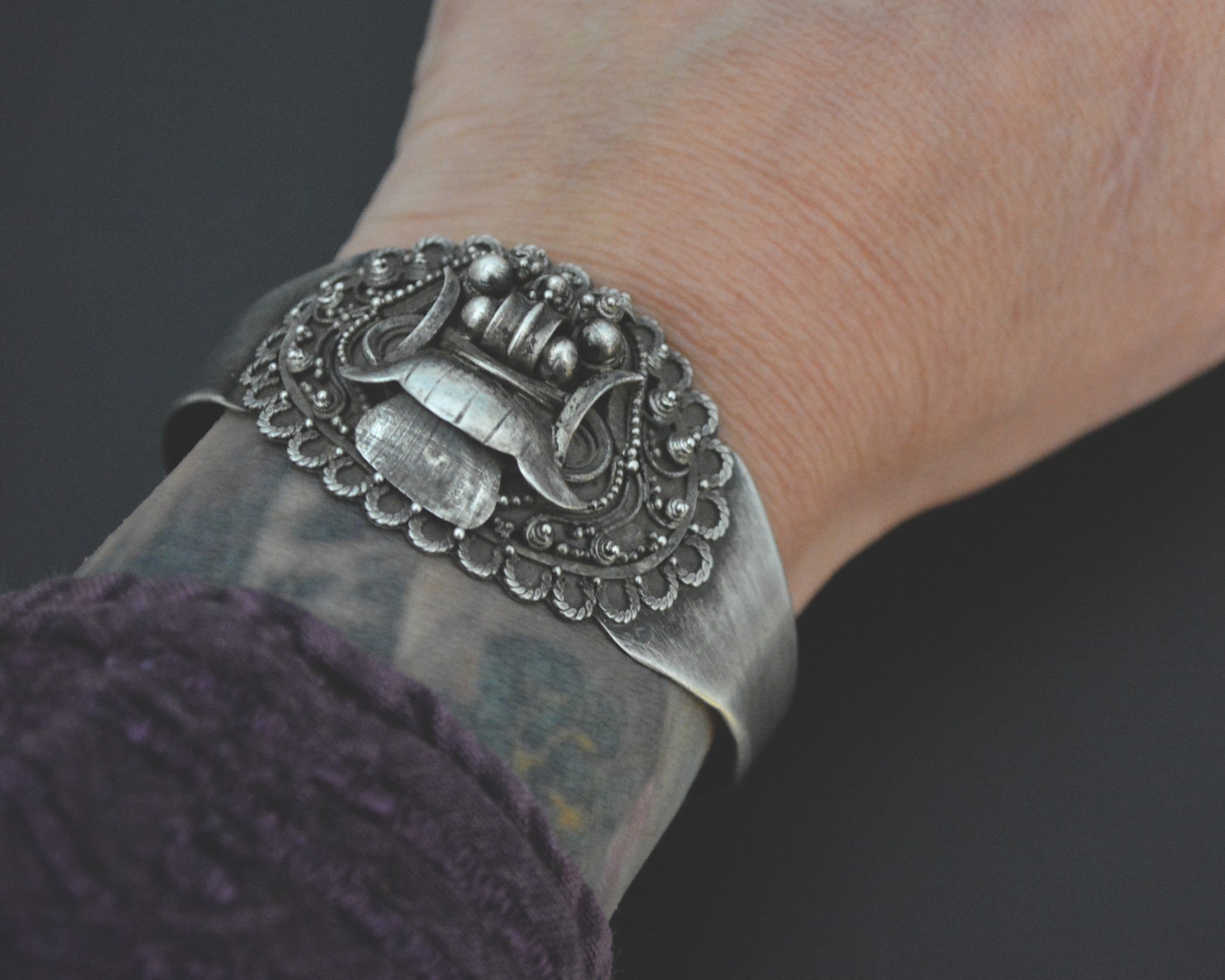 Old Silver Barong Cuff Bracelet from Bali