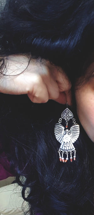Uzbek Coral Earrings with Bird