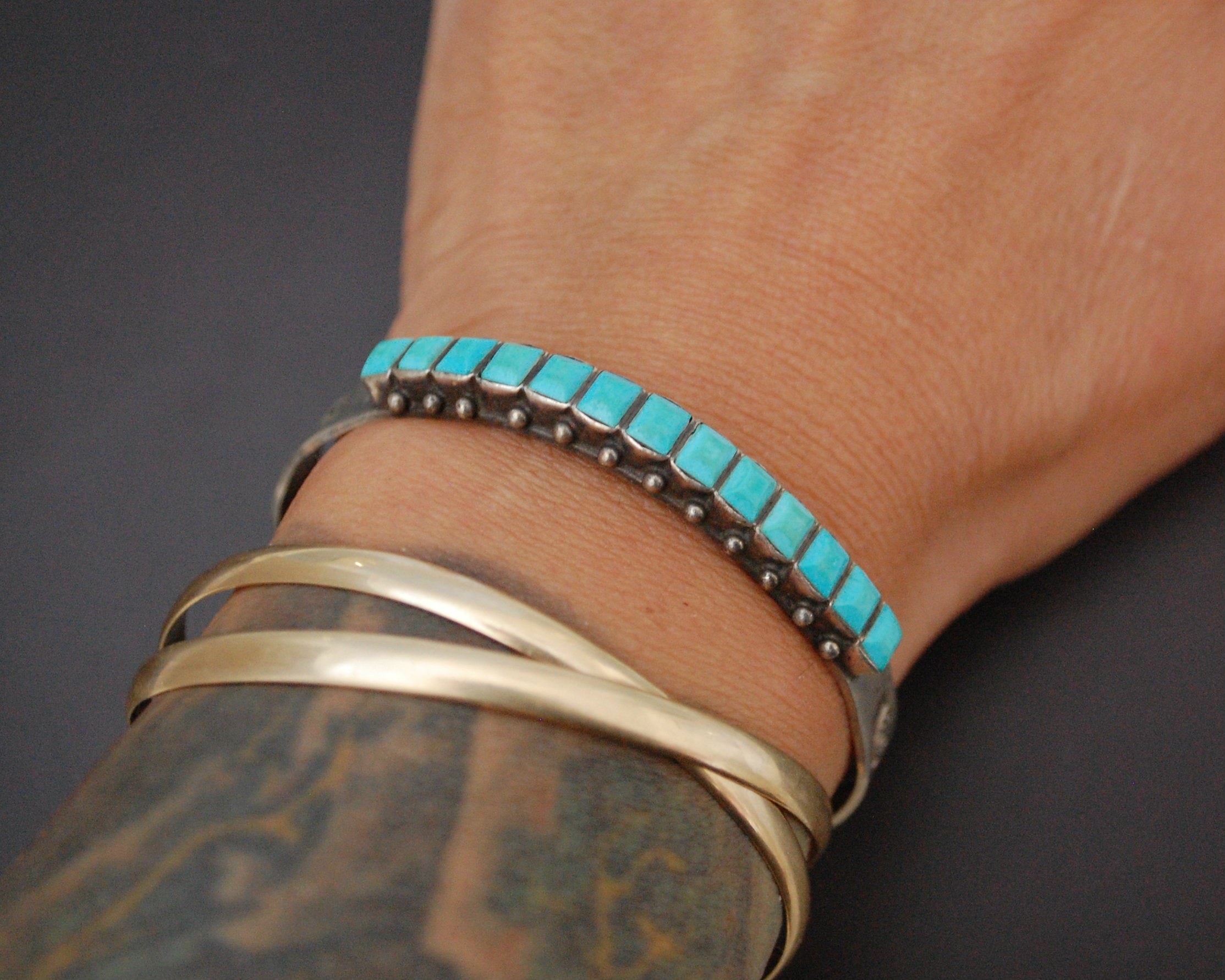 Signed Zuni Turquoise Cuff Bracelet - XSMALL - Signed Ernest and Vivnita Bewanika