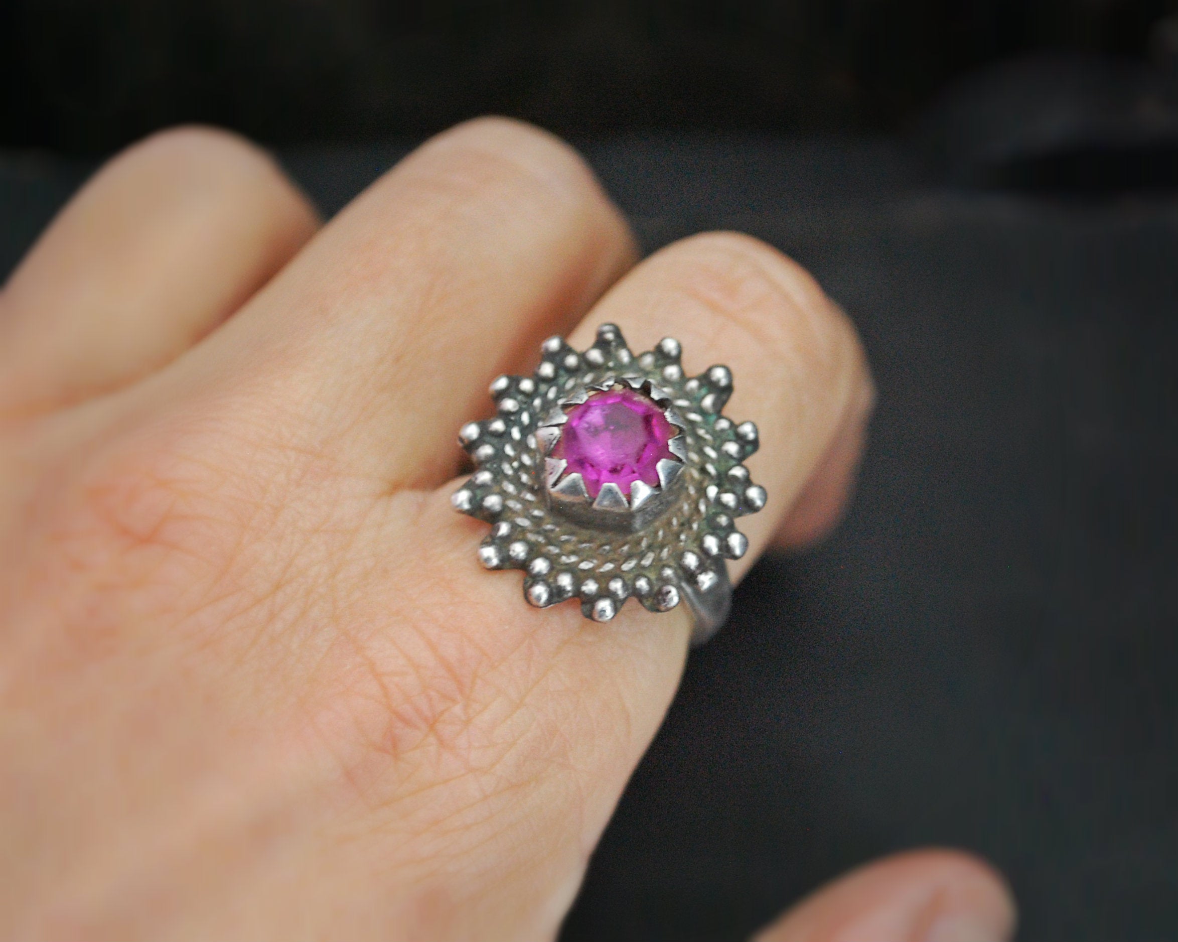Antique Afghani Pink Glass Ring - Size 7.5