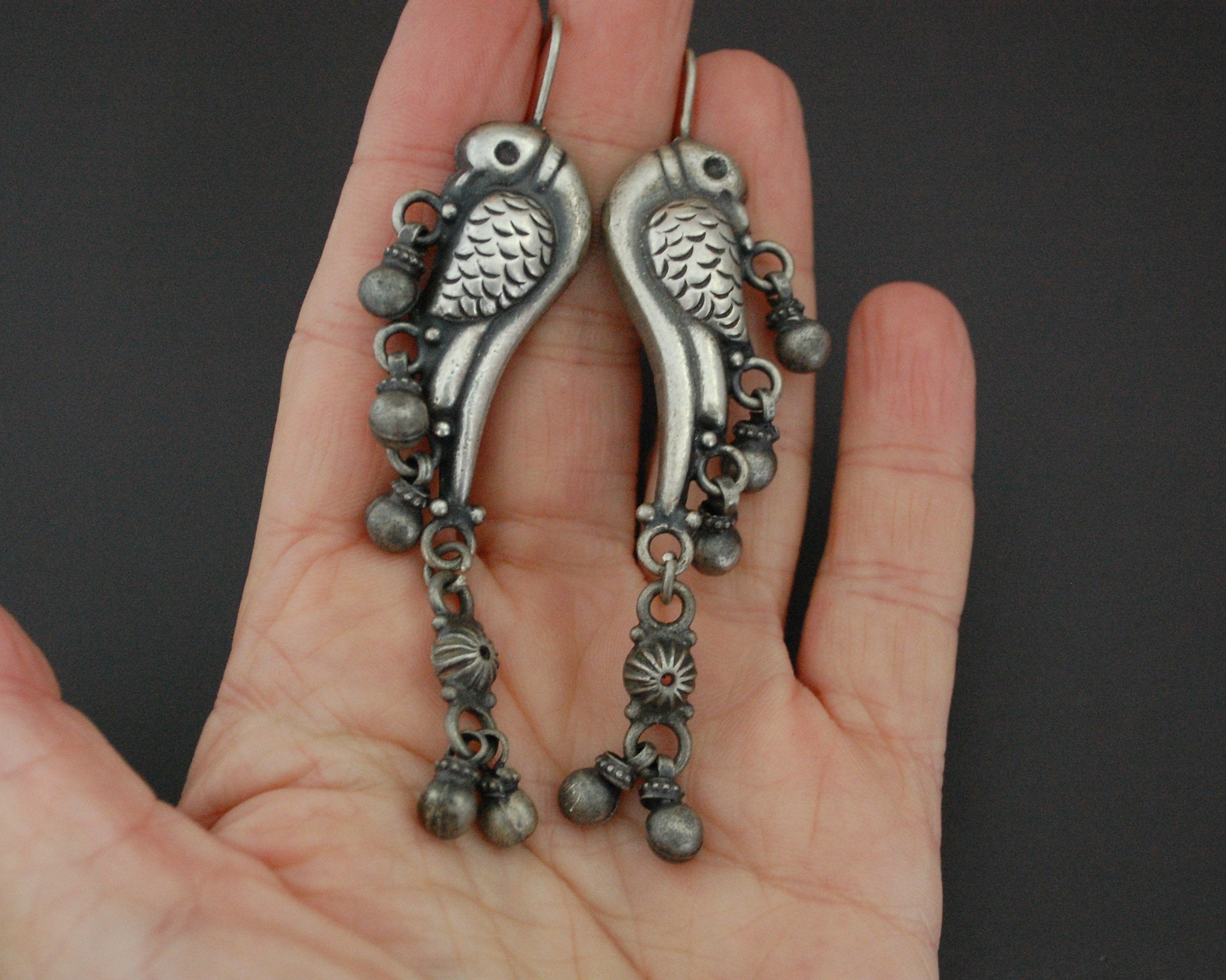 Indian Birdy Silver Earrings with Bells
