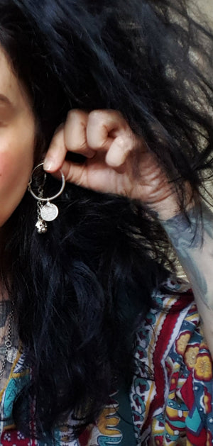 Tribal Indian Hoop Earrings with Coins - Medium