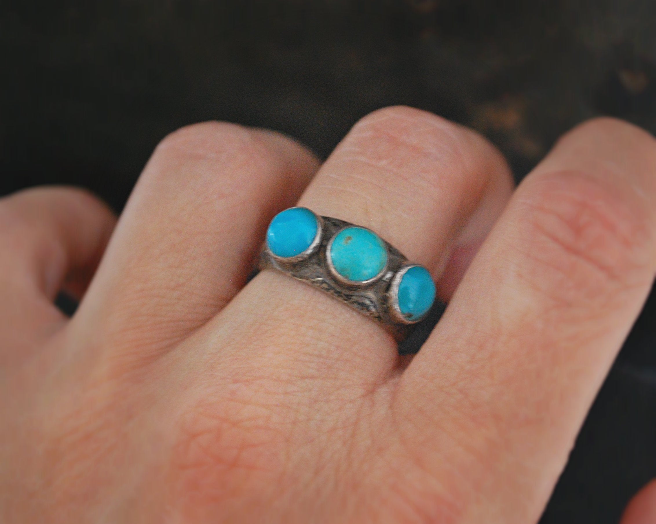 Ethnic Turquoise Band Ring  - Size 7