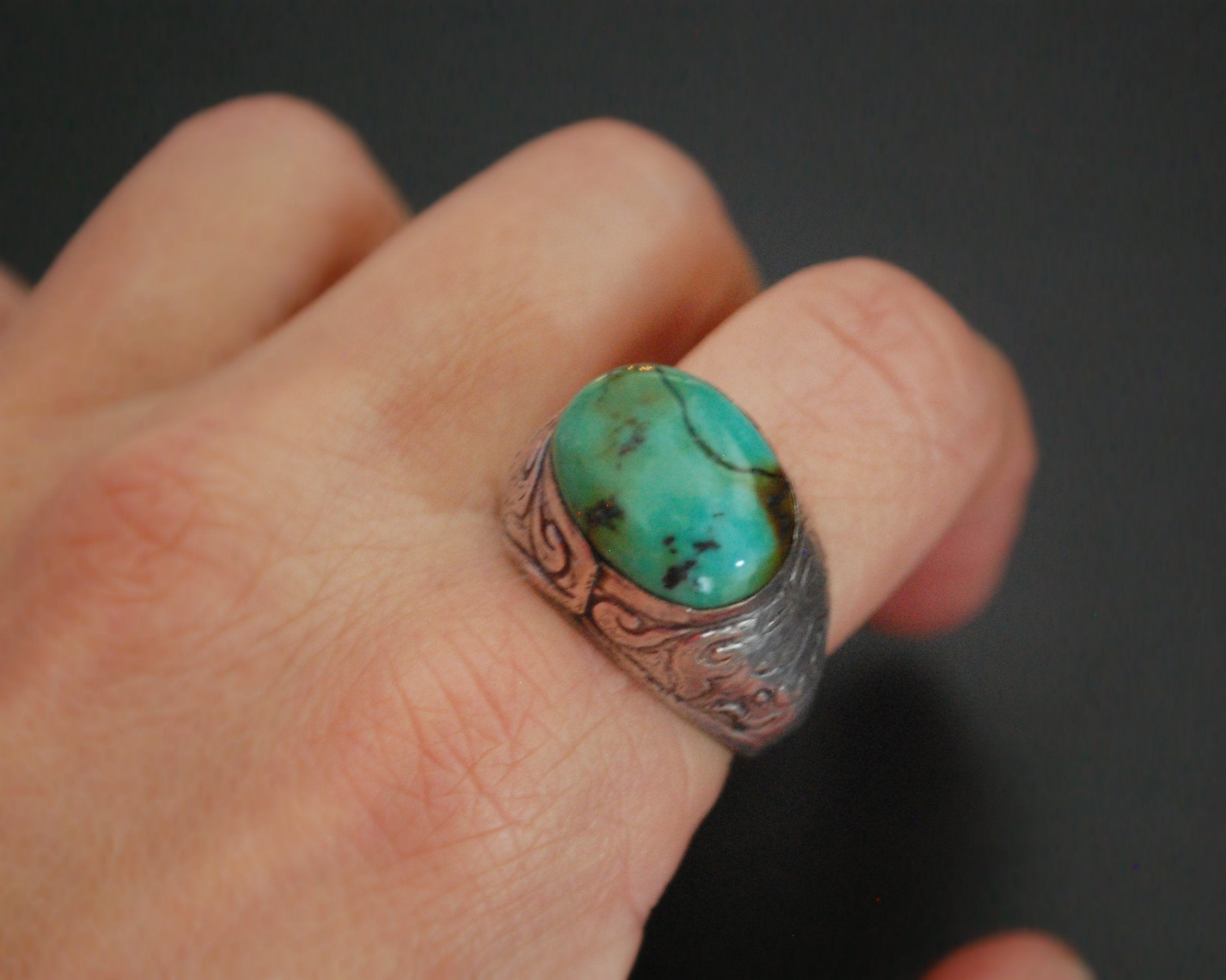 Collectable Afghani Turquoise Silver Ring - Size 9.5