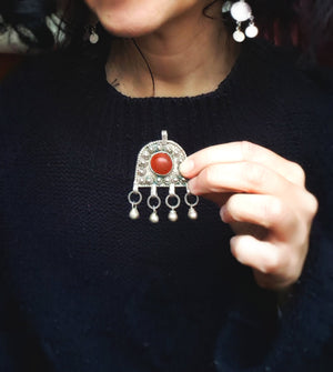 Old Yemeni Carnelian Pendant with Bells