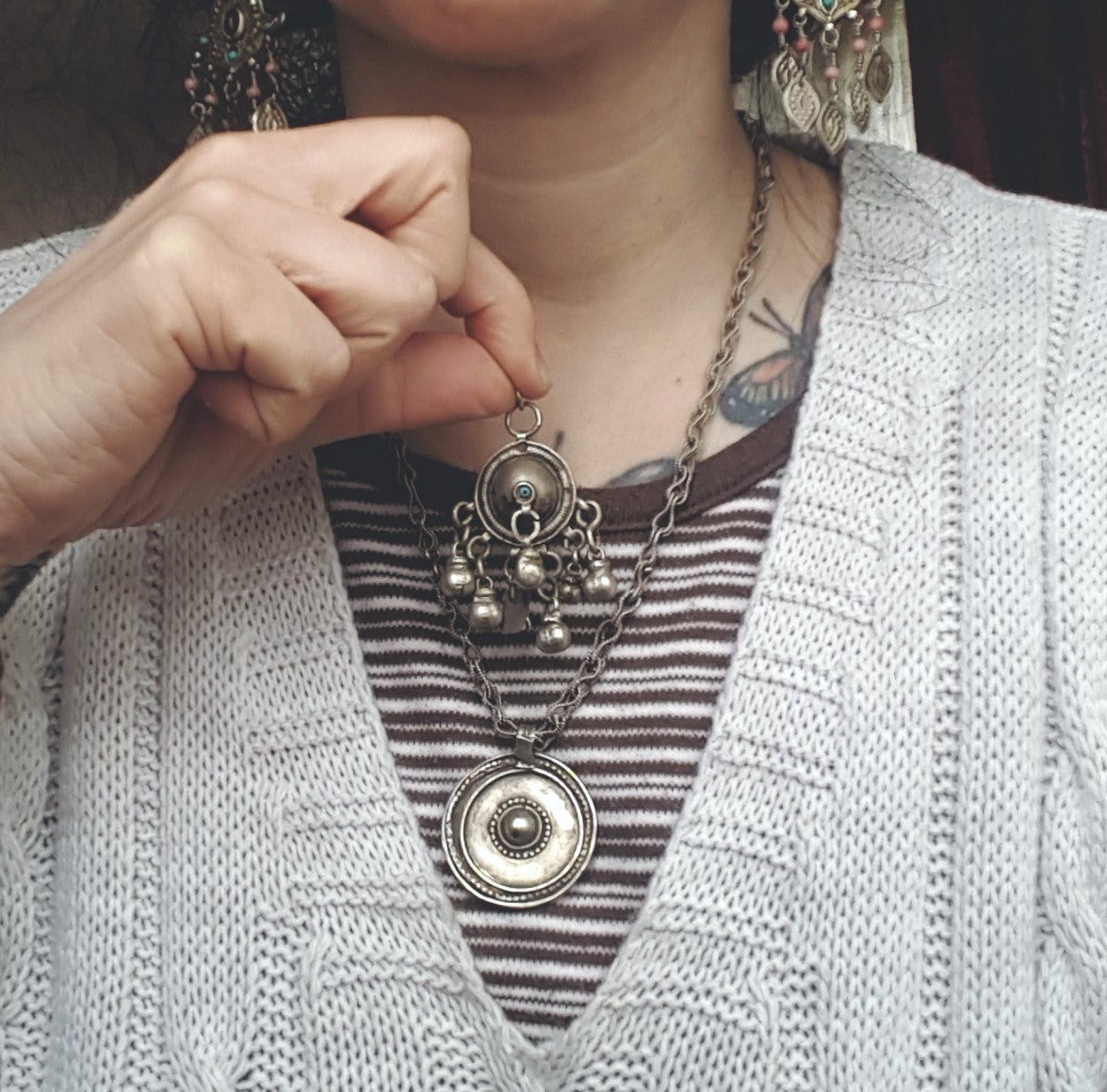 Egyptian Bahariya Oasis Silver Pendant with Dangles